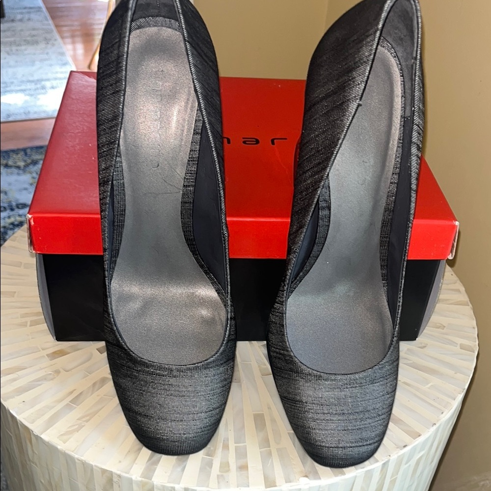 Ann Marino Grey Fabric Heels, Size 10M